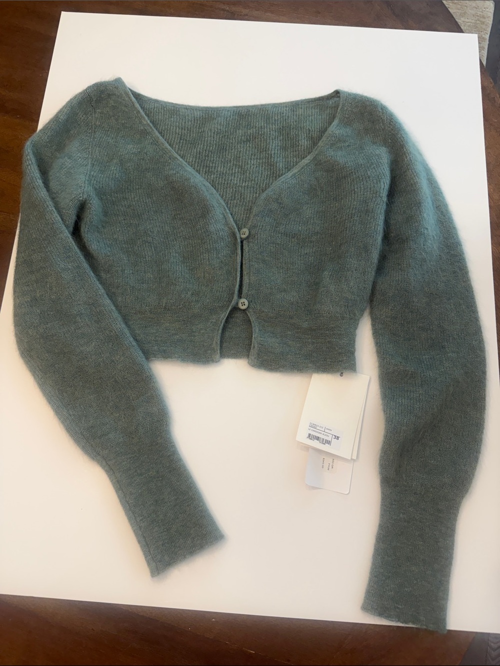 Jacquemus Cropped V-Neck Cardigan in Muted Sage